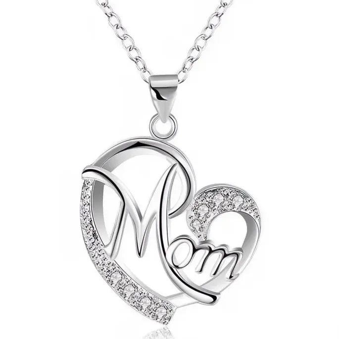 Heart Shape MOM Crystal Pendant Necklace Copper Alloy Jewelry Gift
