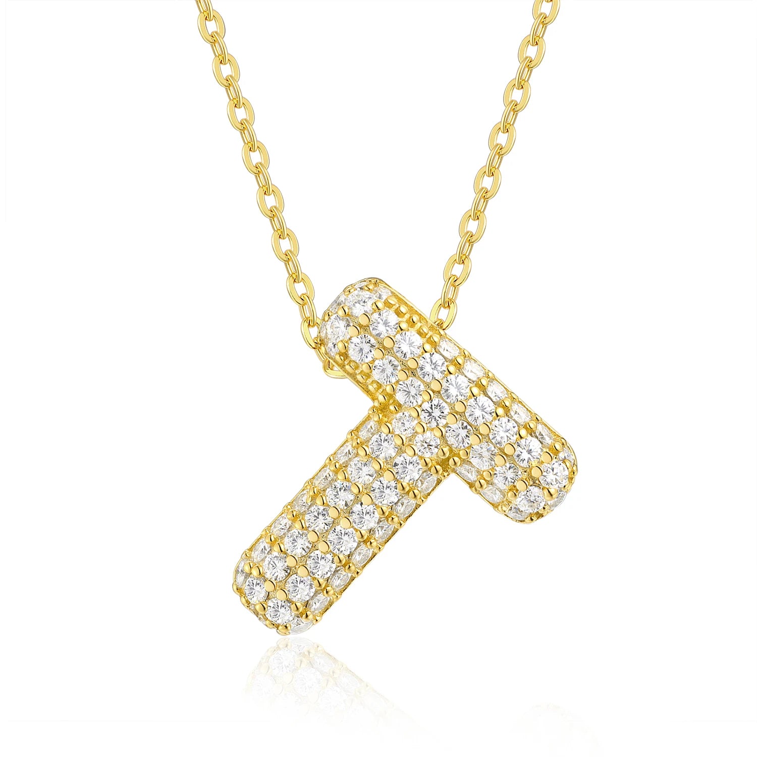 Gold Plated Moissanite Alphabet Pendant Necklace 26 Letters 925 Silver Unisex Jewelry