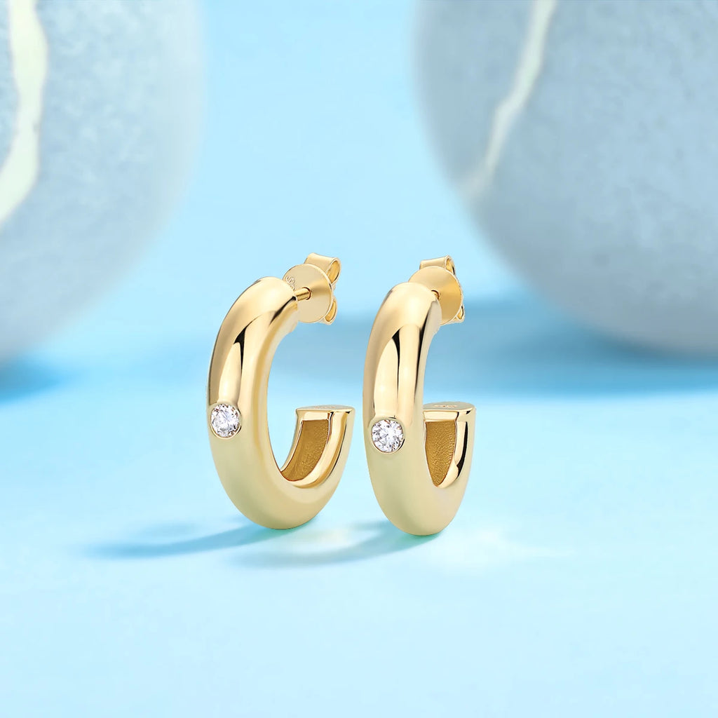 3.0mm Moissanite Hoop Earrings 18K Gold Plated S925 Silver Minimalist Gift Jewelry