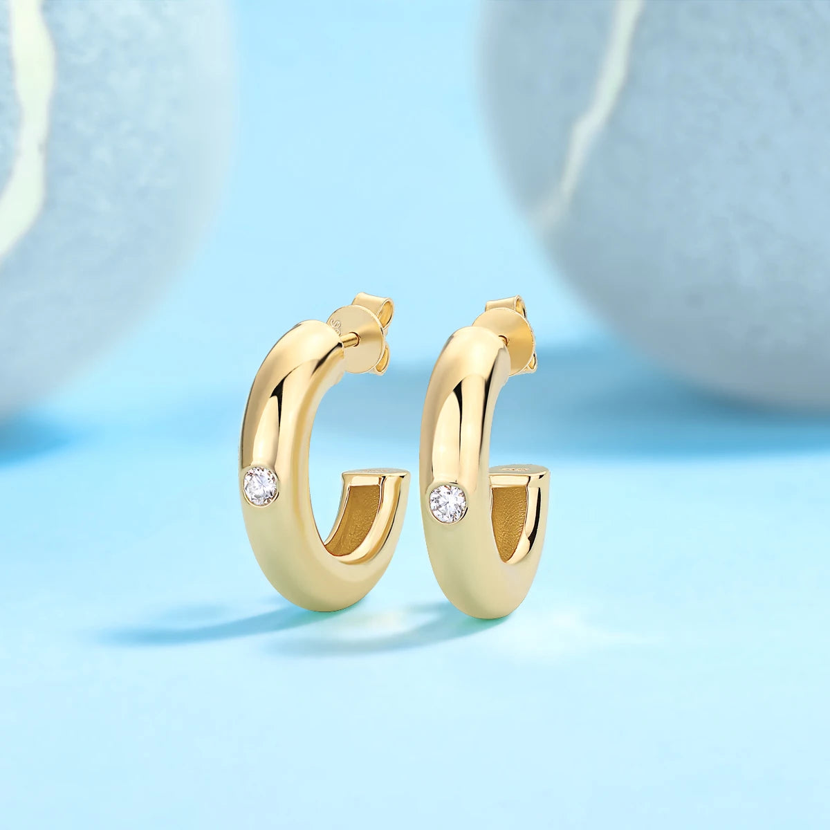 3.0mm Moissanite Hoop Earrings 18K Gold Plated S925 Silver Minimalist Gift Jewelry