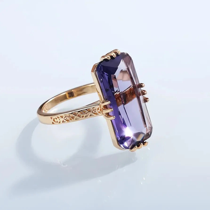 Trendy Long Shape Purple Acrylic Stone Geometric Ring for Women