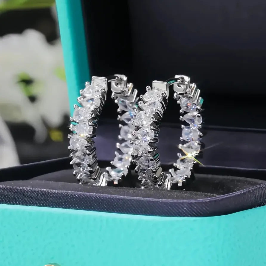 Elegant Silver & Gold Cubic Zirconia Hoop Earrings for Women Gift