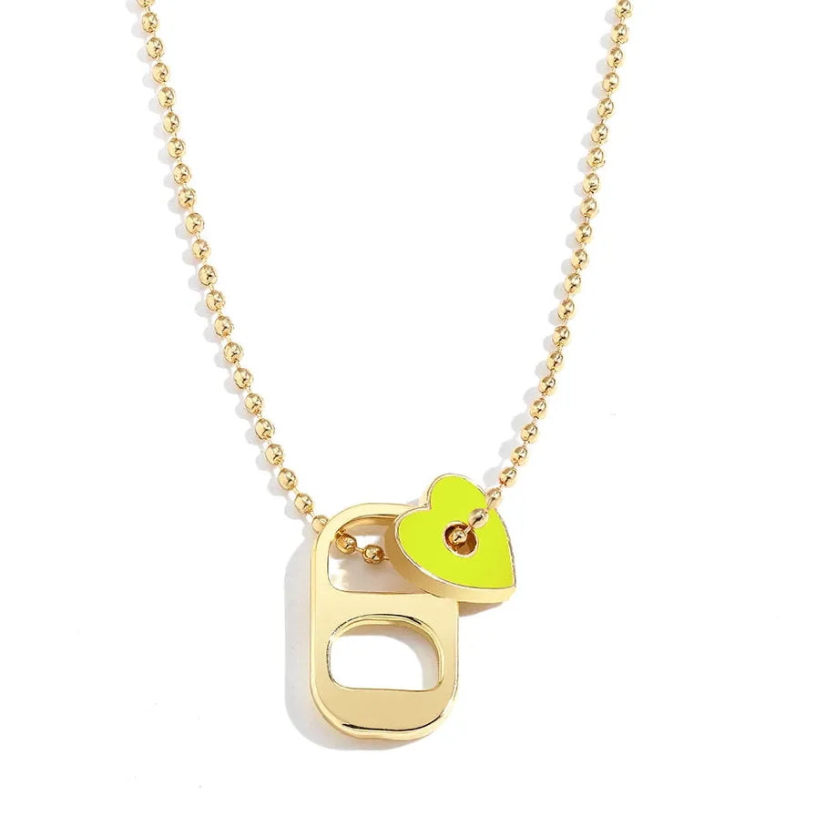Love Heart Enamel Pendant Necklace for Women Gold Beaded Chain Jewelry
