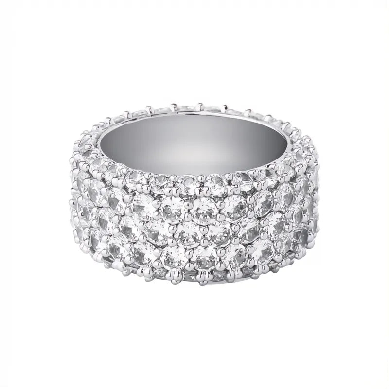 5 Row Iced Out CZ Bling Ring – Gold Silver Color Hip Hop Ring for Men