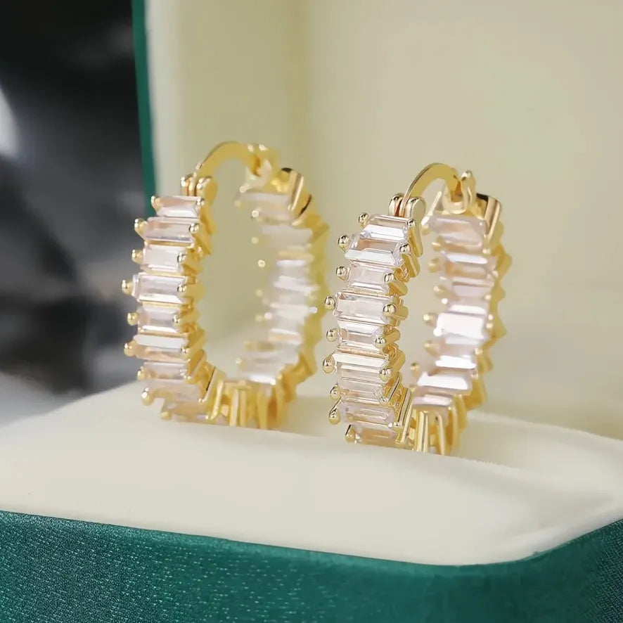 Luxury Geometric Round Hoop Earrings with Copper Alloy & Cubic Zirconia