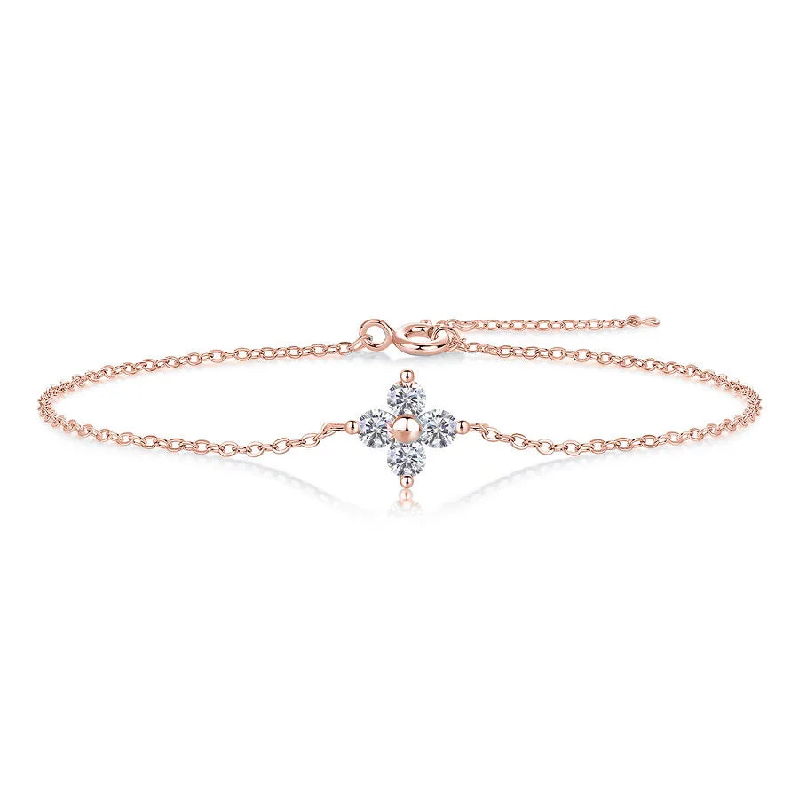 0.4 Carat Moissanite Bracelet Women 925 Sterling Silver Adjustable Four-Stone Flower Jewelry