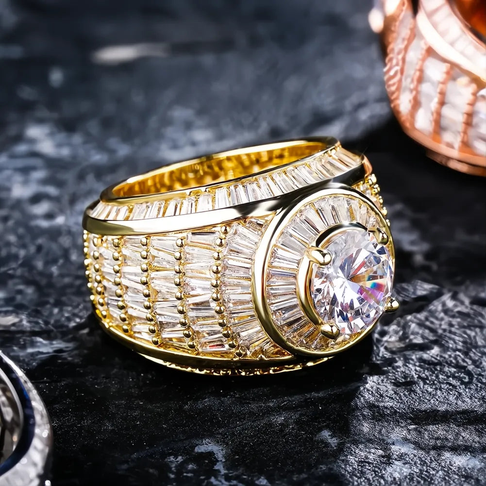 White Gold Color Baguette CZ Ring | Fully Iced Out Hip Hop Rap Bling Jewelry