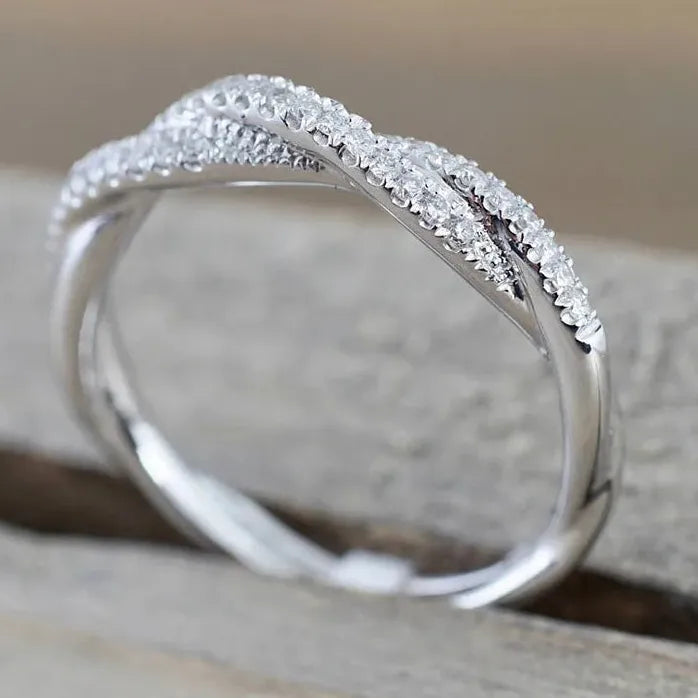 Geometric White CZ Twist Band Ring for Women Brass Party Jewelry