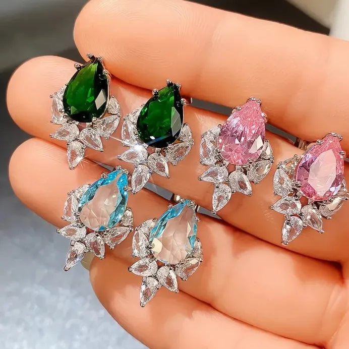 Geometric Cubic Zirconia Stud Earrings for Women Wedding Party Jewelry