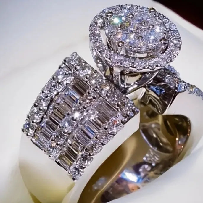 Brass Geometric Cubic Zirconia Wedding Engagement Ring for Women