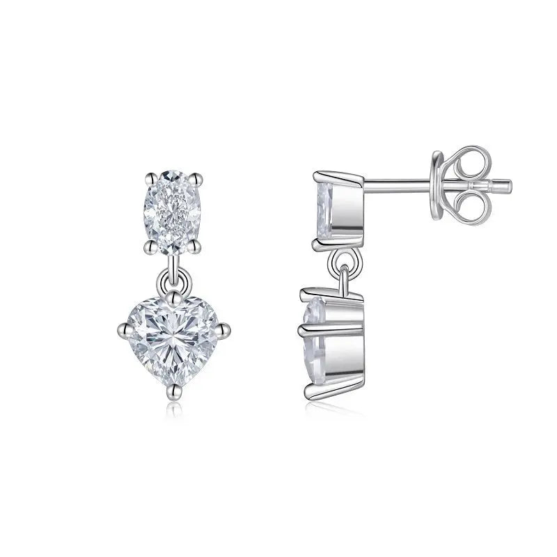 2pcs 925 Sterling Silver 3CTW Oval & Heart Moissanite Drop Earrings Women Jewelry