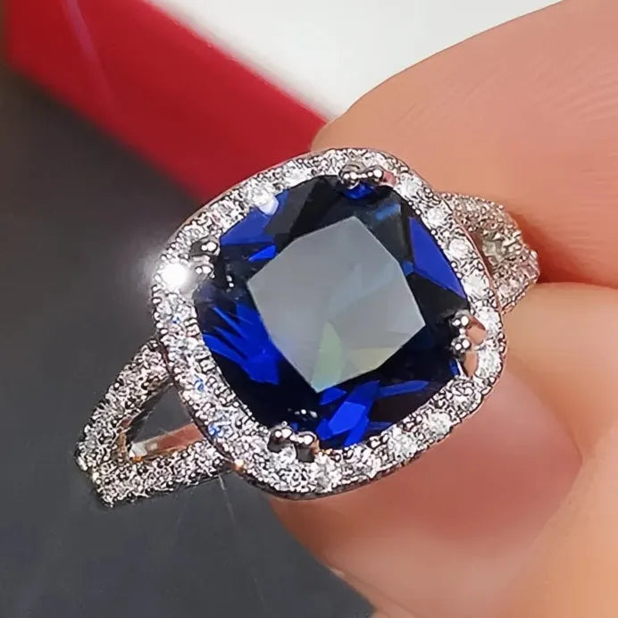 Blue Cubic Zirconia Wedding Ring for Women Elegant Party Jewelry