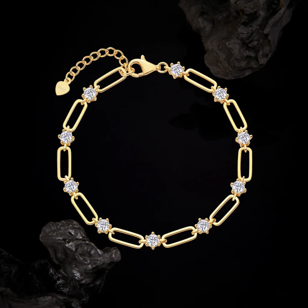 S925 Sterling Silver Moissanite Bracelet for Women 18K Gold Plated Jewelry Gift