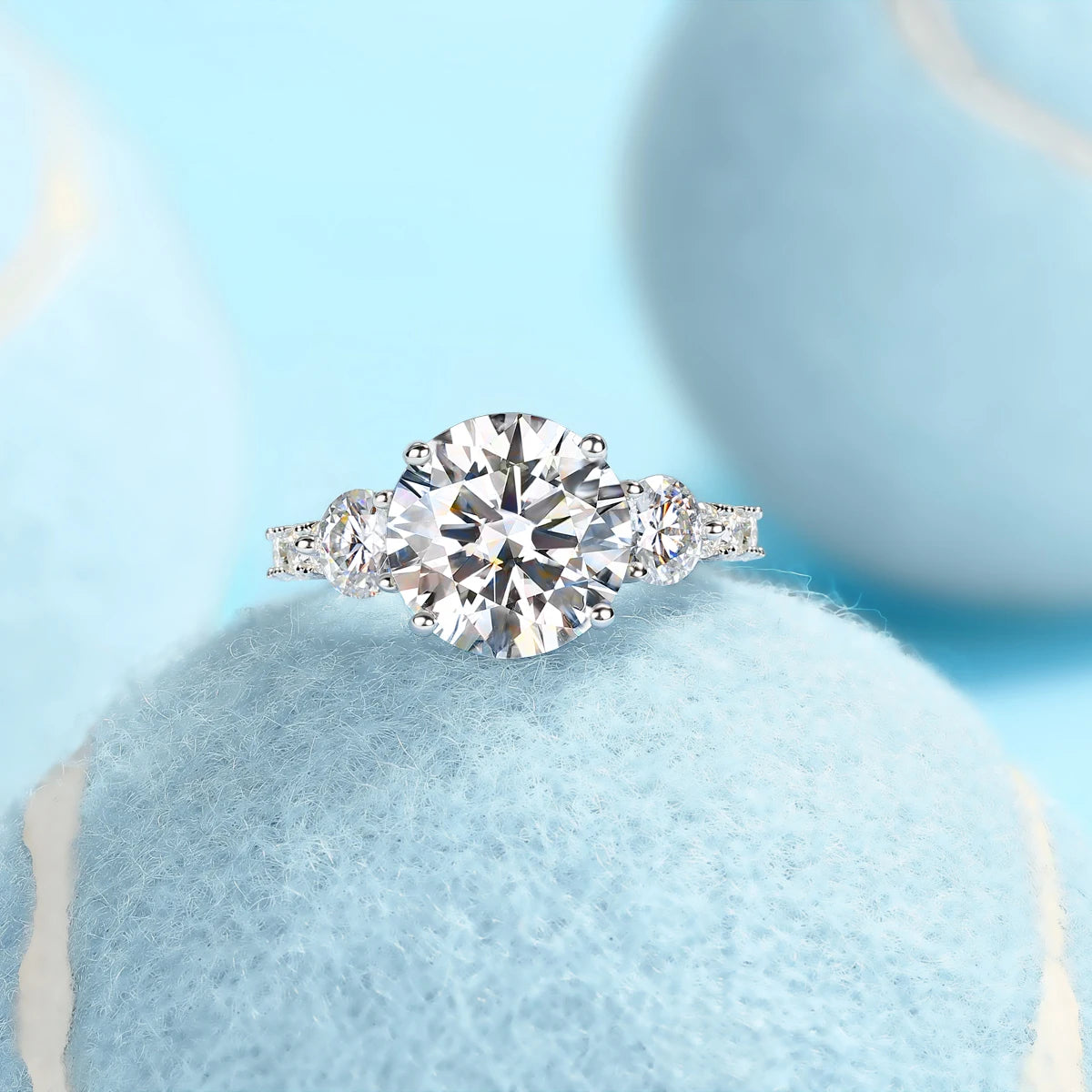 Luxury 5CT Round Cut Moissanite Ring Women S925 Sterling Silver 18K Gold Plated Jewelry