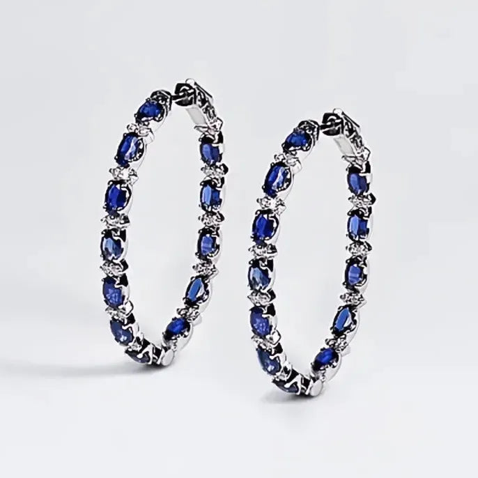 Blue Zircon Geometric Cubic Zirconia Hoop Earrings for Women Copper Alloy