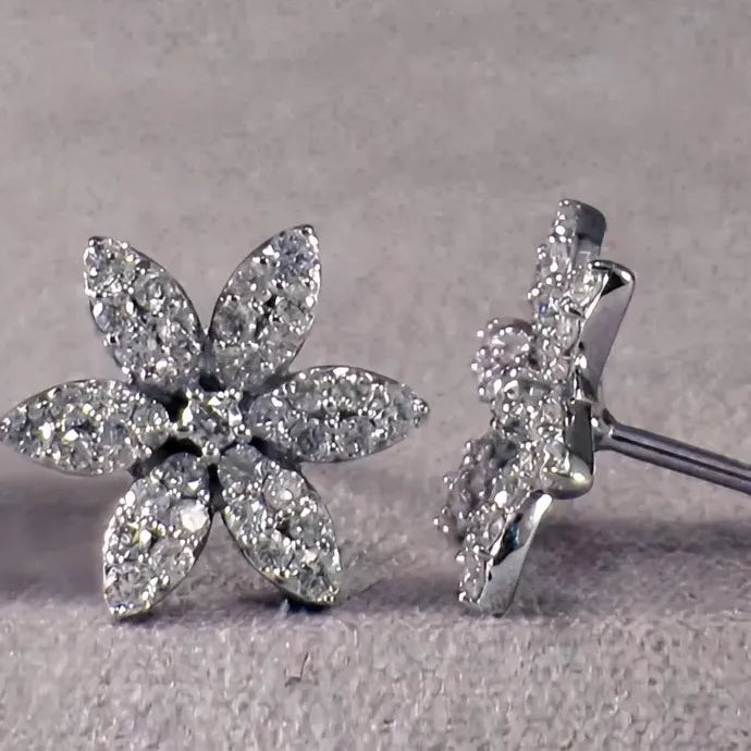 Silver Flower CZ Stud Earrings Copper Alloy Geometric Design Women’s Gift 2021