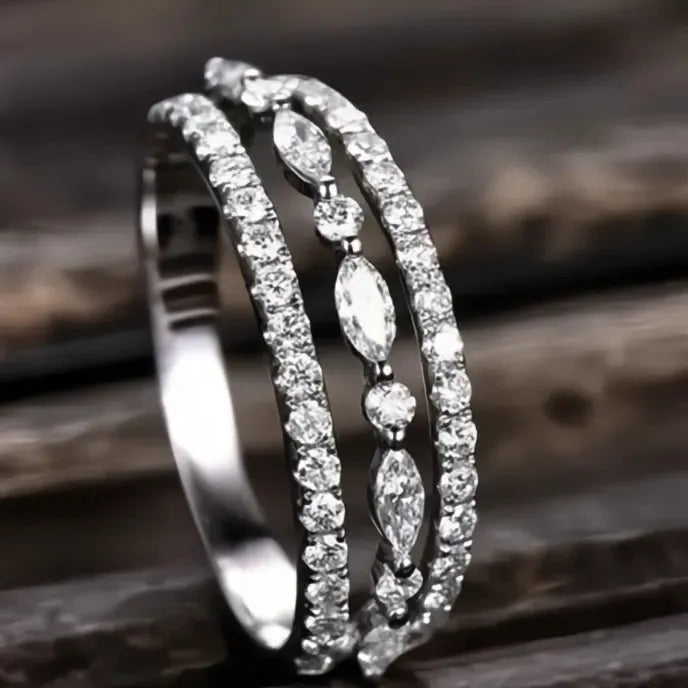 Women’s Geometric Cubic Zirconia Wedding Ring Brass Fashion Jewelry Party Band