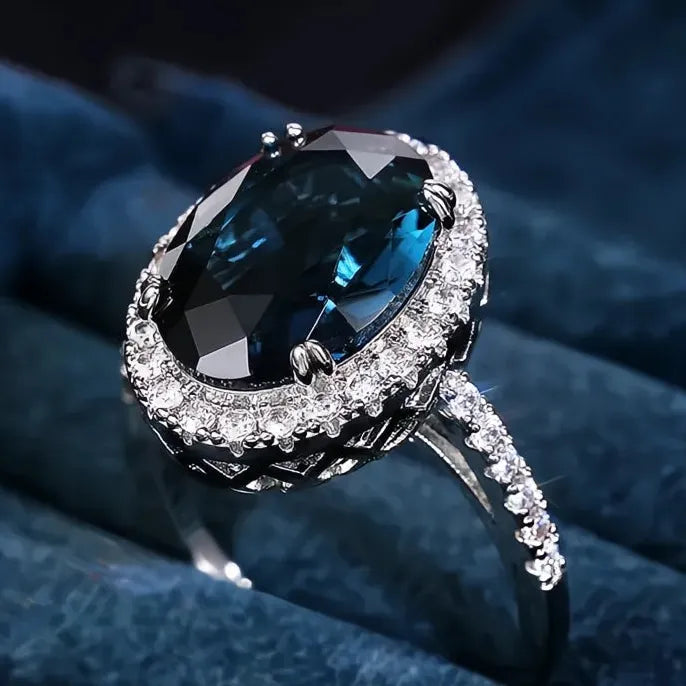 Charming Blue Cubic Zirconia Women’s Wedding Party Bridal Eternity Ring Trendy Jewelry