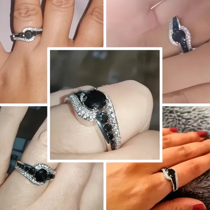 Black Stone Women Wedding Ring Dazzling Crystal Zircon Brass Delicate Classic Jewelry Gift