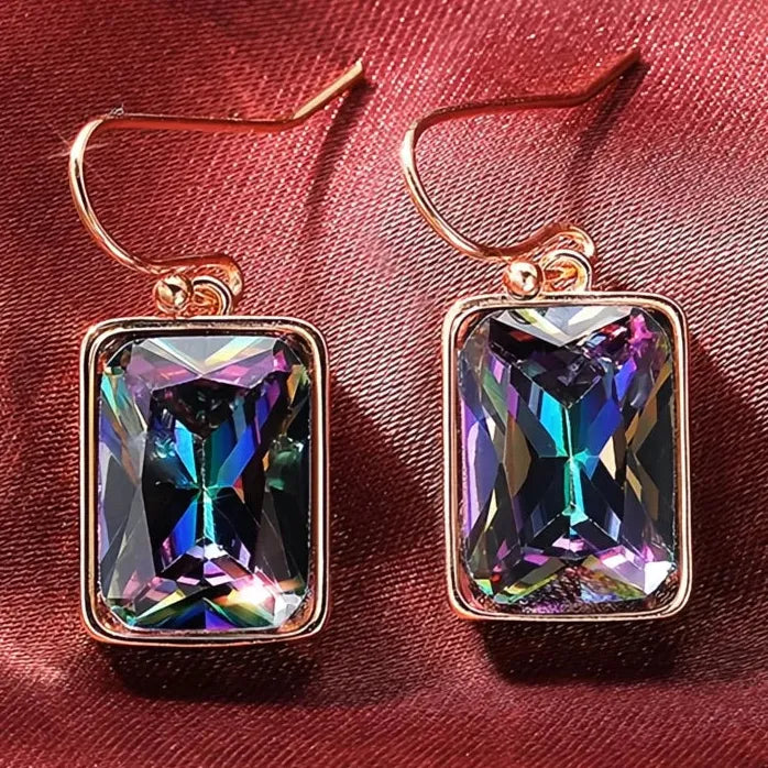 Vintage Gold Geometric Dangle Earrings with Cubic Zirconia Pendant for Women