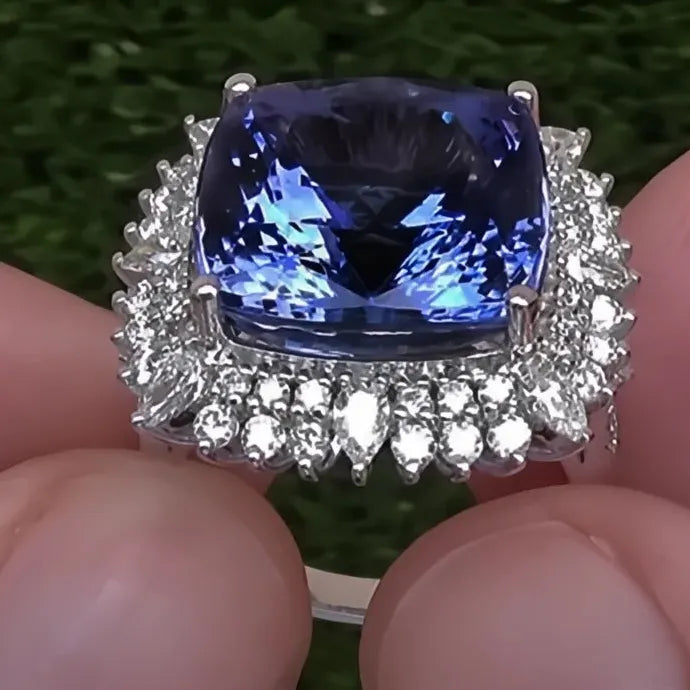 Blue Cubic Zirconia Geometric Brass Ring for Women Anniversary Gift