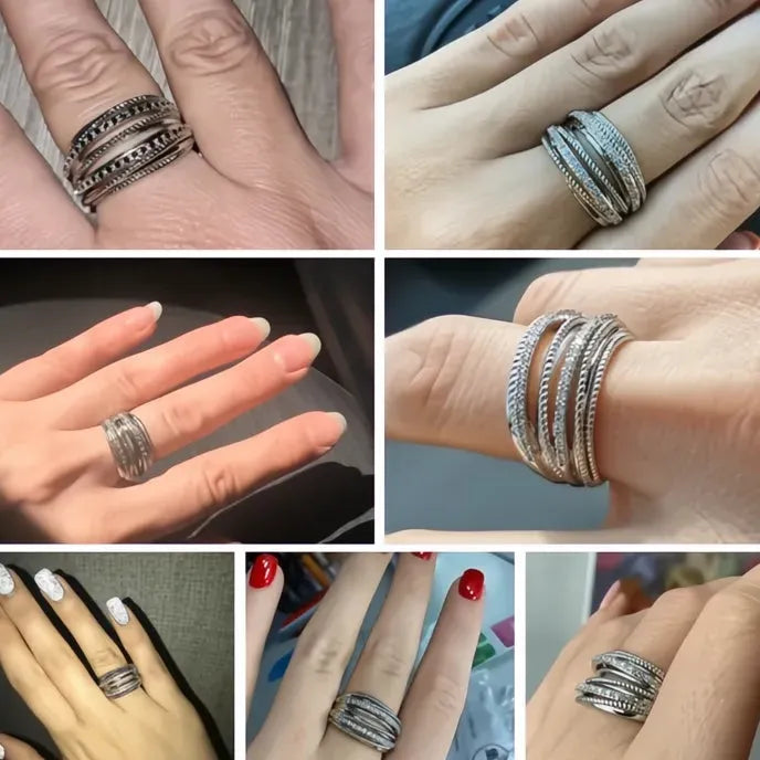 Silver Brass Geometric CZ Rings for Women Multiple Row Office Style Finger Rings