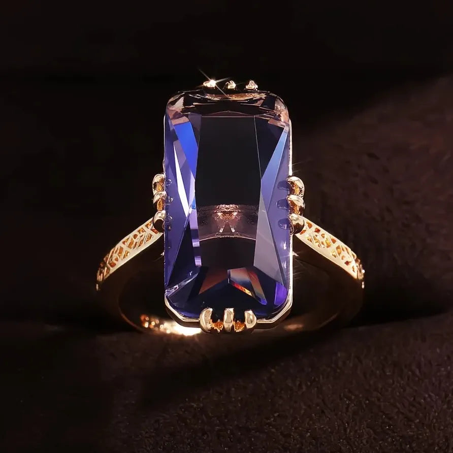 Trendy Long Shape Purple Acrylic Stone Geometric Ring for Women