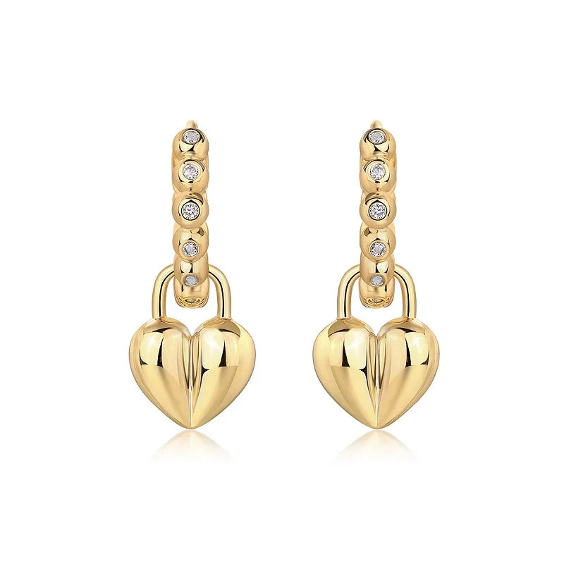 Heart Shaped Hoop Earrings 18K Gold Plated S925 Silver Moissanite Dangle Jewelry