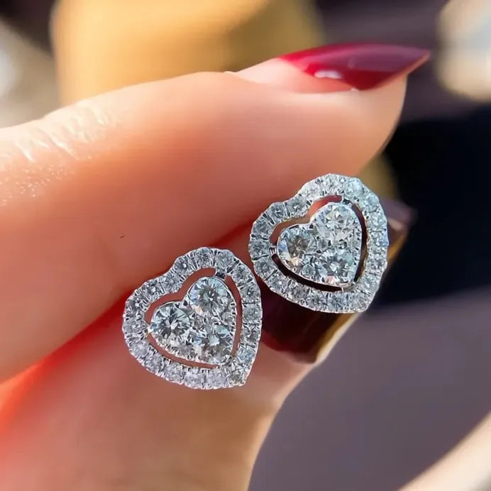 Heart Shaped White Cubic Zirconia Stud Earrings for Women Gift Jewelry