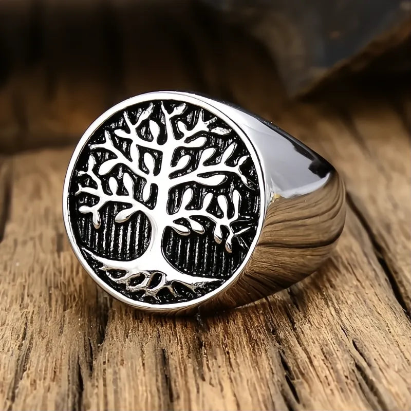 Classic Tree of Life Viking Signet Ring 316L Stainless Steel Gold Silver Men US 7-15