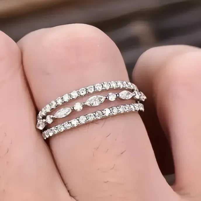 Women’s Geometric Cubic Zirconia Wedding Ring Brass Fashion Jewelry Party Band