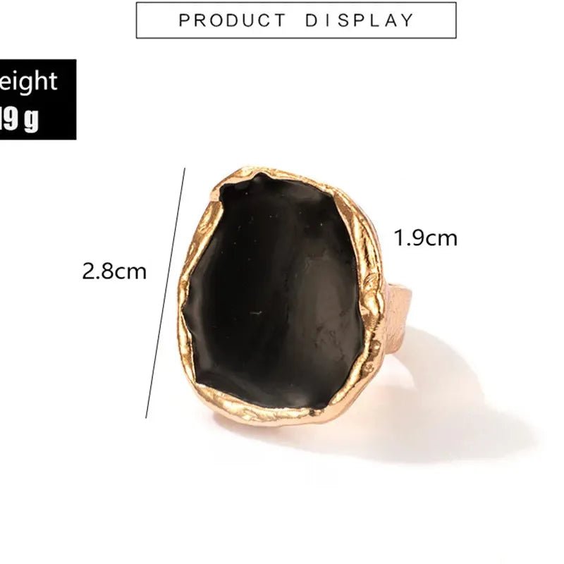 Bohemian Gothic Stainless Steel Large Black Stone Statement Ring for Women