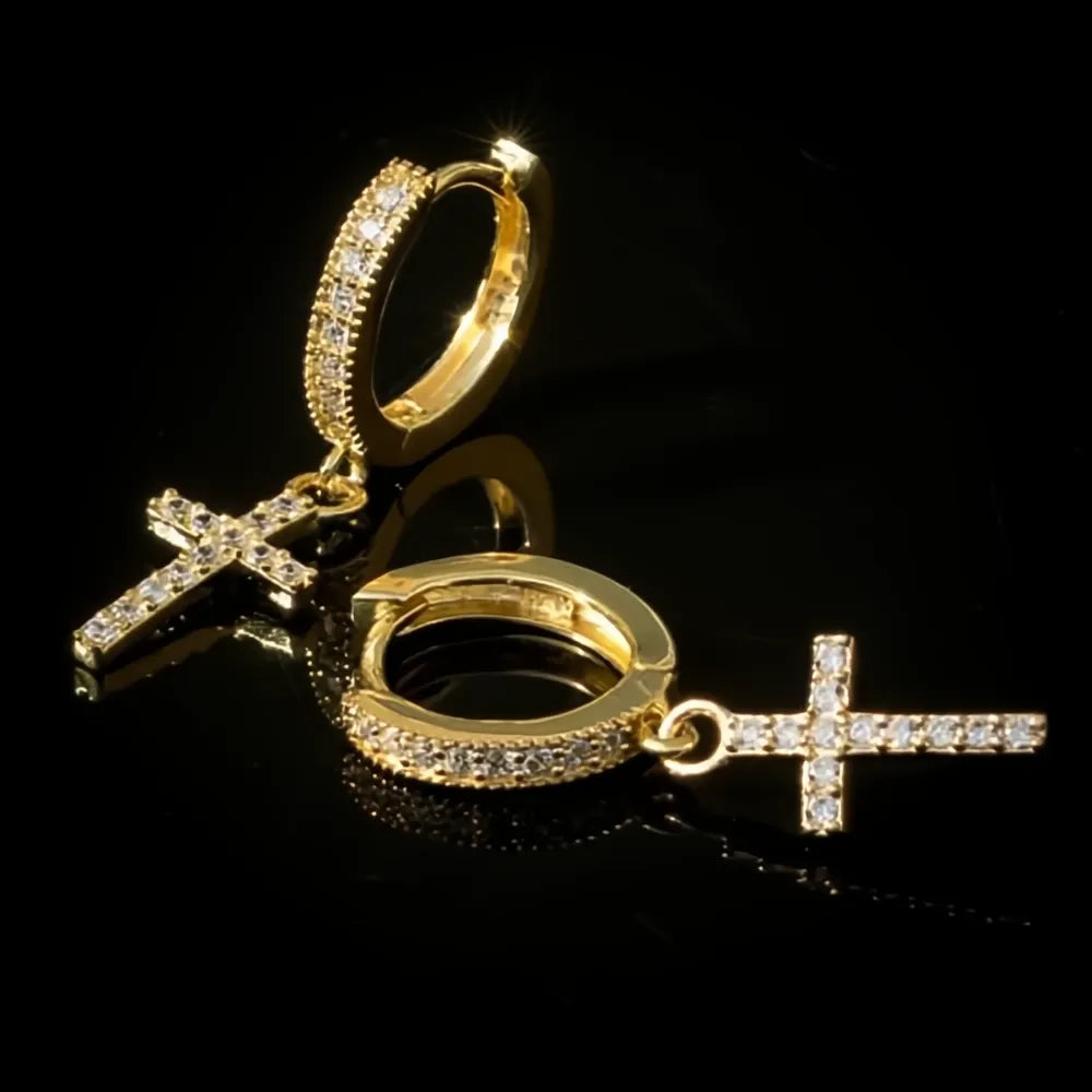 Stylish Arrow Cross Drop Earrings Unisex Cubic Zirconia Crystal Hiphop Fashion Jewelry