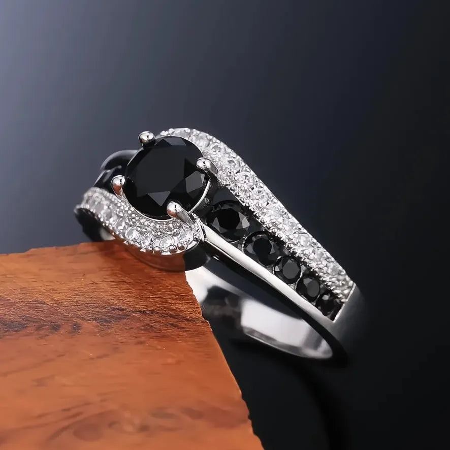 Black Stone Women Wedding Ring Dazzling Crystal Zircon Brass Delicate Classic Jewelry Gift