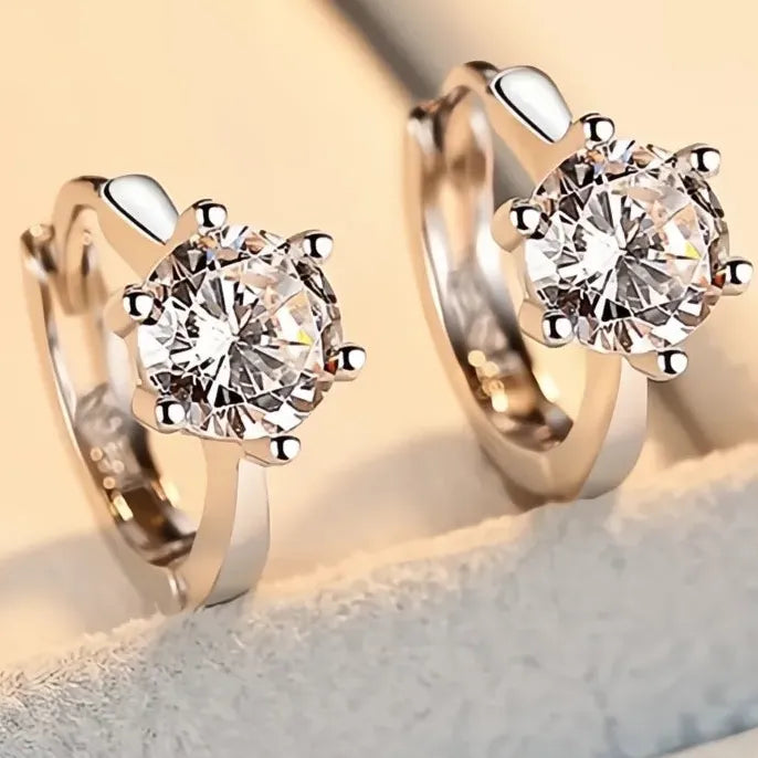 Copper Hoop Earrings with 6 Prong Solitaire Cubic Zirconia for Women