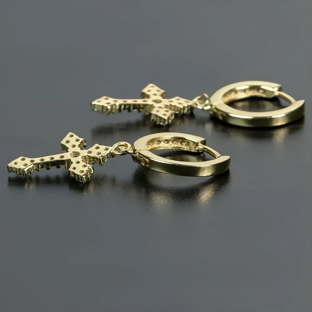 Stylish Arrow Cross Drop Earrings Unisex Cubic Zirconia Crystal Hiphop Fashion Jewelry