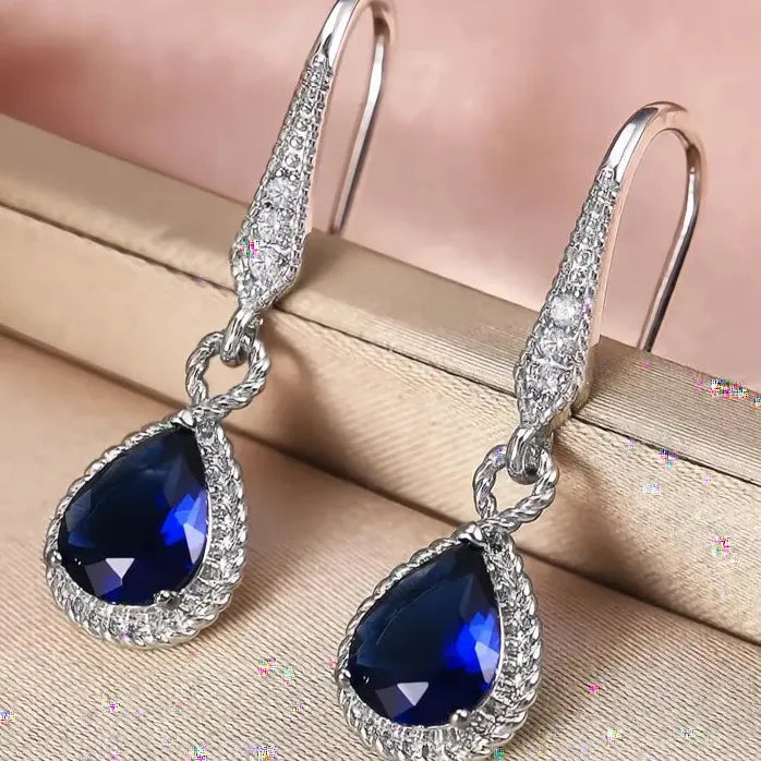 AAA Blue Cubic Zirconia Drop Earrings Women Wedding Party Jewelry Copper Alloy