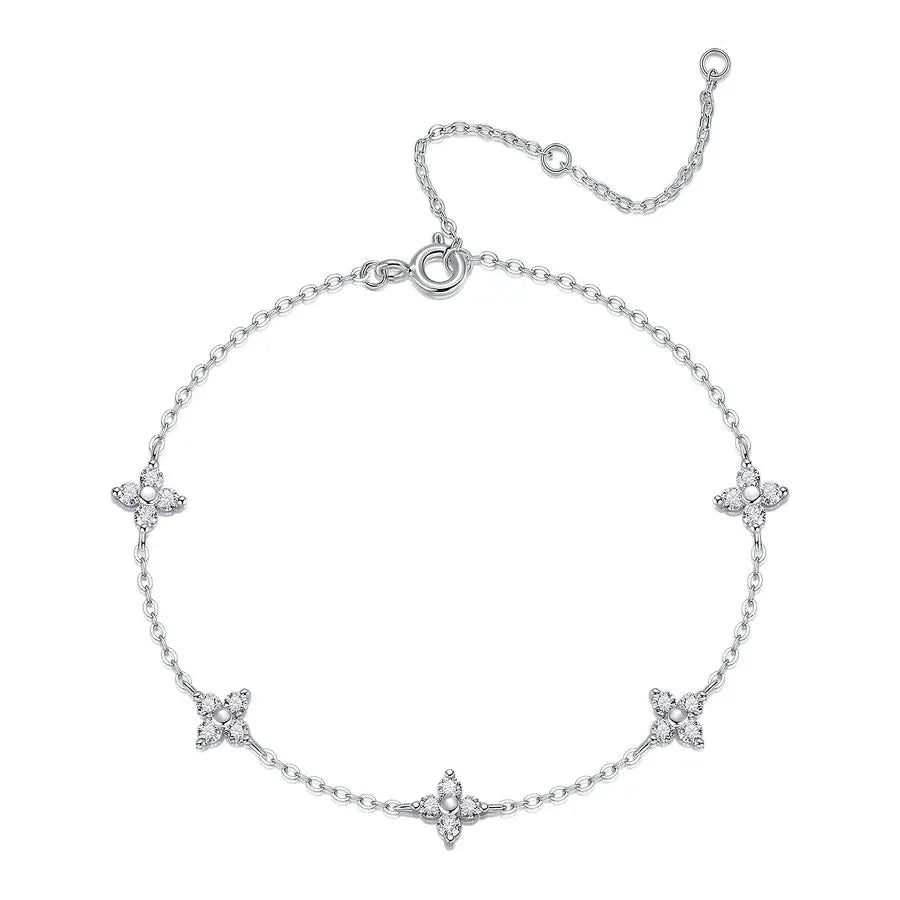 Moissanite Flower Bracelet 925 Sterling Silver 18K Gold Plated Adjustable GRA Certified Jewelry