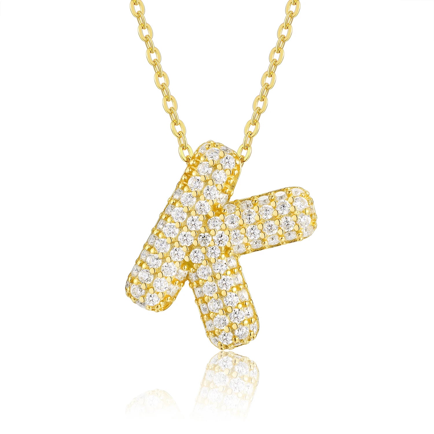 Gold Plated Moissanite Alphabet Pendant Necklace 26 Letters 925 Silver Unisex Jewelry
