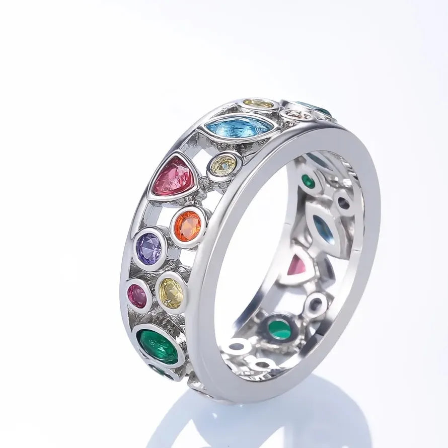 Geometric Hollow Out Cocktail Ring for Women Brass CZ Stones Jewelry