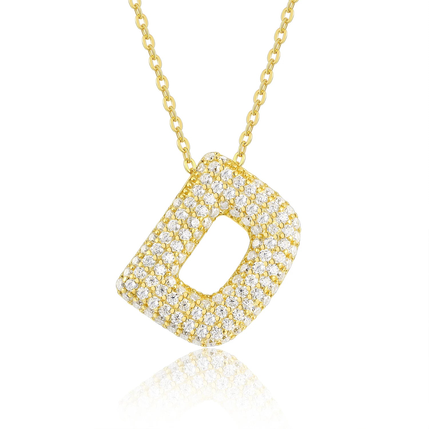 Gold Plated Moissanite Alphabet Pendant Necklace 26 Letters 925 Silver Unisex Jewelry