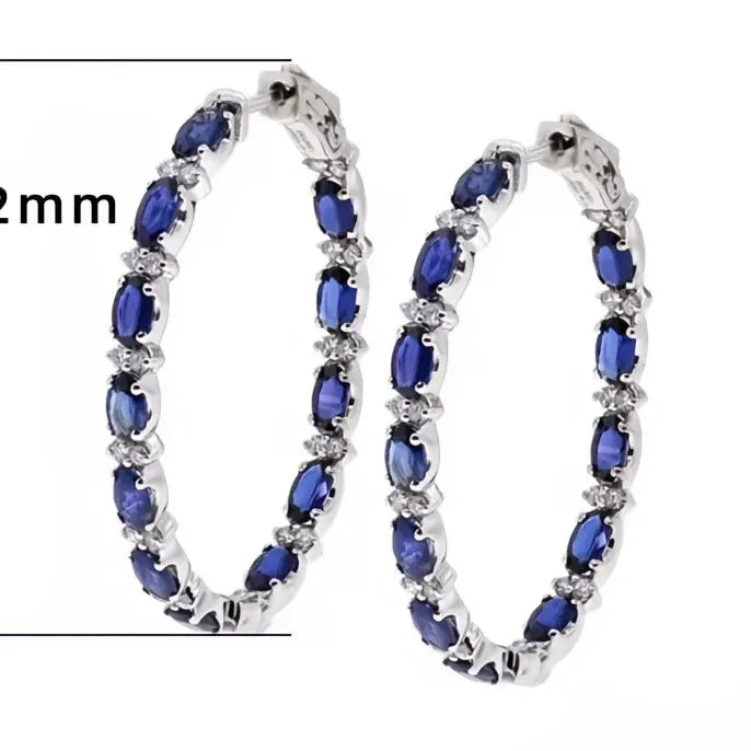 Blue Zircon Geometric Cubic Zirconia Hoop Earrings for Women Copper Alloy