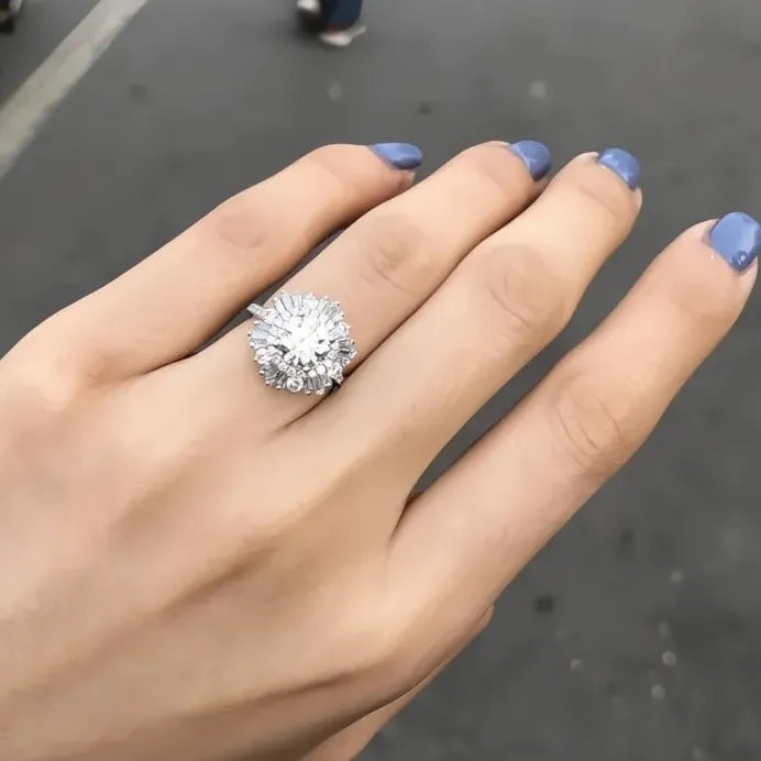 Luxury Women’s Geometric Brass CZ Statement Ring Party Jewelry Gift
