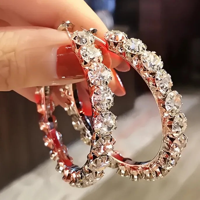 Geometric Copper Hoop Earrings with Cubic Zirconia for Women