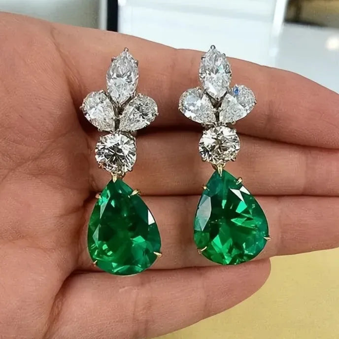Vintage Green Geometric Drop Earrings for Women Copper Alloy Cubic Zirconia Jewelry Gift
