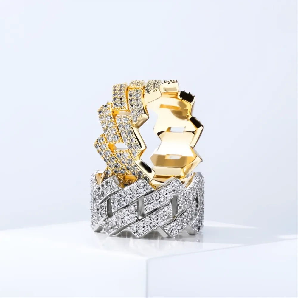 Hip Hop Iced Out Cuban Ring for Men – Prong Set CZ Gold Silver Color Bling Ring