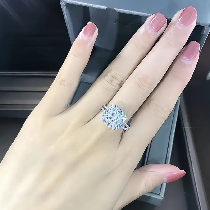 Gorgeous Square Shape Women’s Ring Full Bling Iced Out Micro Pave Cubic Zirconia Bridal Wedding Engagement Ring