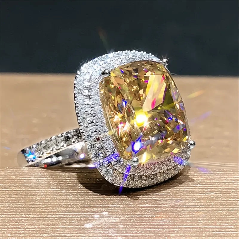Personality Big Pink Cubic Zirconia Wedding Ring for Women Bridal Marriage Party Jewelry