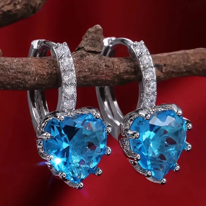 Heart Zirconia Drop Earrings for Women Copper Wedding Party Gift