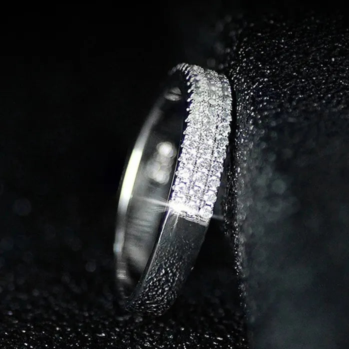 3 Row Paved Zircon Crystal Women’s Brass Bridal Party Ring